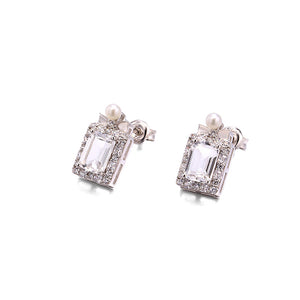 925 Sterling Silver Simple Temperament Perfume Bottle Shape Freshwater Pearl Stud Earrings with Cubic Zirconia