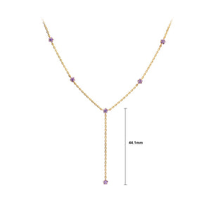 925 Sterling Silver Plated Gold Simple Temperament Purple Five-pointed Star Cubic Zirconia Tassel Necklace