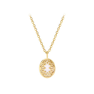 925 Sterling Silver Plated Gold Simple Fashion Hollow Leaf Geometric Oval Shell Pendant with Necklace