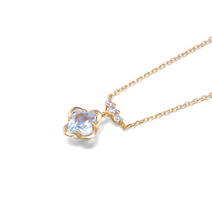 925 Sterling Silver Plated Gold Fashion and Elegant Four-leaf Clover Pendant with Cubic Zirconia and Necklace