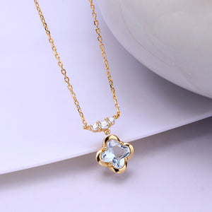 925 Sterling Silver Plated Gold Fashion and Elegant Four-leaf Clover Pendant with Cubic Zirconia and Necklace