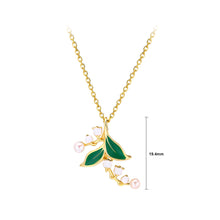Load image into Gallery viewer, 925 Sterling Silver Plated Gold Fashion and Elegant Lily-of-the-valley Leaf Pendant with Freshwater Pearls and Necklace