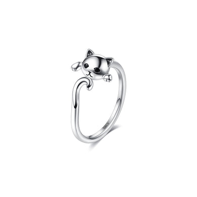 925 Sterling Silver Simple Cute Cat Adjustable Opening Ring