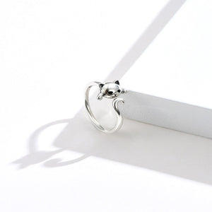 925 Sterling Silver Simple Cute Cat Adjustable Opening Ring