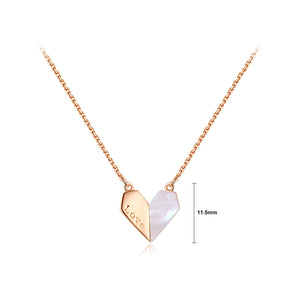 925 Sterling Silver Plated Rose Gold Simple Romantic Heart-shaped Shell Pendant with Necklace