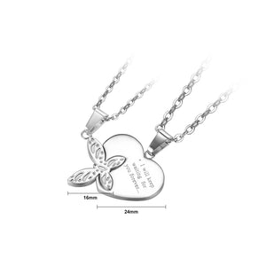 Fashion and Romantic 316L Stainless Steel Heart Shaped Butterfly Couple Pendant with Necklace