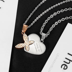 Fashion and Romantic 316L Stainless Steel Heart Shaped Rose Gold Butterfly Couple Pendant with Necklace