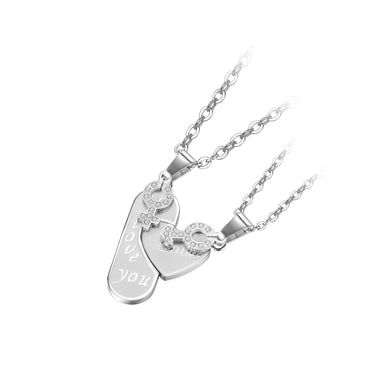 Fashion and Simple Heart-shaped Couple 316L Stainless Steel Pendant with Cubic Zirconia and Necklace