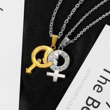 Load image into Gallery viewer, Fashion Simple Golden Two-color Gender Couple Cubic Zirconia 316L Stainless Steel Pendant with Necklace