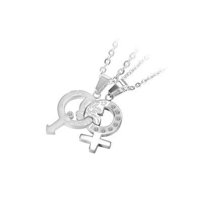 Fashion Simple Gender Couple Cubic Zirconia 316L Stainless Steel Pendant with Necklace