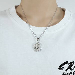 Fashion Temperament Leaf Couple 316L Stainless Steel Pendant with Cubic Zirconia and Necklace