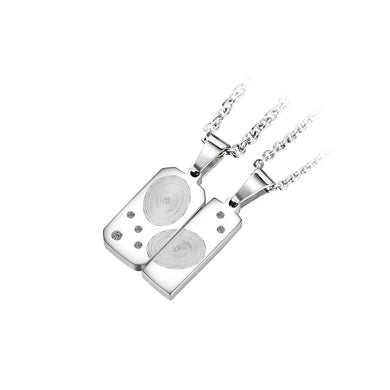 Fashion Simple Geometric Threaded Square Couple 316L Stainless Steel Pendant with Cubic Zirconia and Necklace