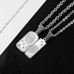 Fashion Simple Geometric Threaded Square Couple 316L Stainless Steel Pendant with Cubic Zirconia and Necklace