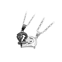 Load image into Gallery viewer, Simple and Fashion Black Two-color Four-leafed Clover Heart-shaped Couple 316L Stainless Steel Pendant with Cubic Zirconia and Necklace