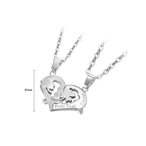 Simple and Fashion Four-leafed Clover Heart-shaped Couple 316L Stainless Steel Pendant with Cubic Zirconia and Necklace