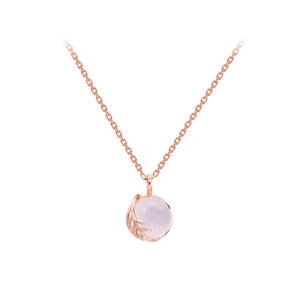 925 Sterling Silver Plated Rose Gold Fashion Simple Leaf Pink Crystal Pendant with Necklace