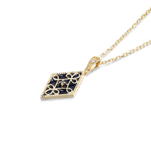 Load image into Gallery viewer, 925 Sterling Silver Plated Gold Fashion Vintage Pattern Black Enamel Geometric Diamond Pendant with Cubic Zirconia and Necklace