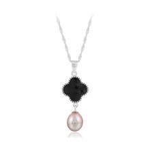 Load image into Gallery viewer, 925 Sterling Silver Fashion and Elegant Four-leafed Clover Freshwater Pearl Pendant with Cubic Zirconia and Necklace