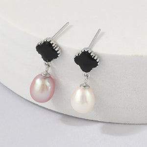 925 Sterling Silver Fashion and Elegant Four-leafed Clover Freshwater Pearl Earrings with Cubic Zirconia