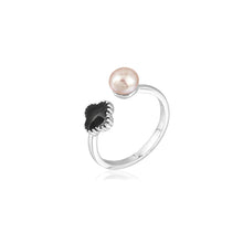 Load image into Gallery viewer, 925 Sterling Silver Fashion and Elegant Four-leafed Clover Freshwater Pearl Adjustable Open Ring with Cubic Zirconia