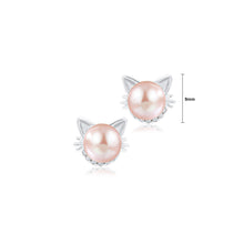 Load image into Gallery viewer, 925 Sterling Silver Simple Cute Cat Purple Freshwater Pearl Stud Earrings with Cubic Zirconia