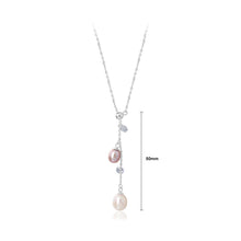 Load image into Gallery viewer, 925 Sterling Silver Simple Temperament Geometric Tassel Freshwater Pearl Pendant with Cubic Zirconia and Necklace