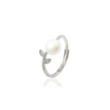 Load image into Gallery viewer, 925 Sterling Silver Fashion Simple Leaf Freshwater Pearl Adjustable Ring with Cubic Zirconia