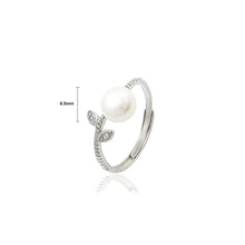 Load image into Gallery viewer, 925 Sterling Silver Fashion Simple Leaf Freshwater Pearl Adjustable Ring with Cubic Zirconia