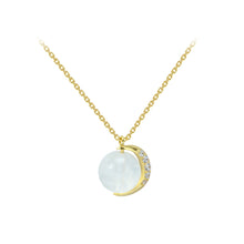 Load image into Gallery viewer, 925 Sterling Silver Plated Gold Fashion Simple Moon Moonstone Pendant with Cubic Zirconia and Necklace
