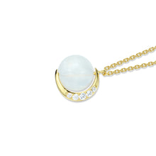 Load image into Gallery viewer, 925 Sterling Silver Plated Gold Fashion Simple Moon Moonstone Pendant with Cubic Zirconia and Necklace