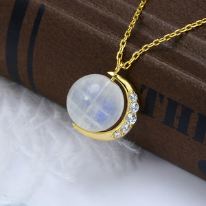 925 Sterling Silver Plated Gold Fashion Simple Moon Moonstone Pendant with Cubic Zirconia and Necklace