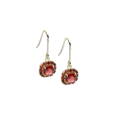 925 Sterling Silver Plated Gold Fashion Temperament Geometric Tassel Red Garnet Earrings