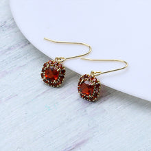 Load image into Gallery viewer, 925 Sterling Silver Plated Gold Fashion Temperament Geometric Tassel Red Garnet Earrings