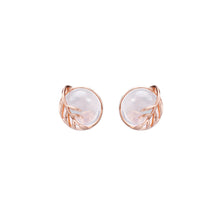 Load image into Gallery viewer, 925 Sterling Silver Plated Rose Gold Leaf Geometric Round Pink Crystal Stud Earrings