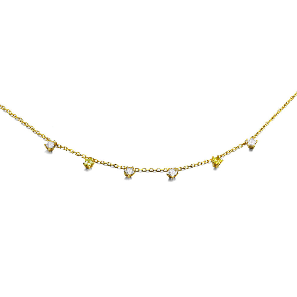 925 Sterling Silver Plated Gold Simple and Delicate Star Necklace with Cubic Zirconia