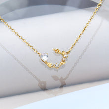Load image into Gallery viewer, 925 Sterling Silver Plated Gold Simple Temperament Leaf Pendant with Cubic Zirconia and Necklace