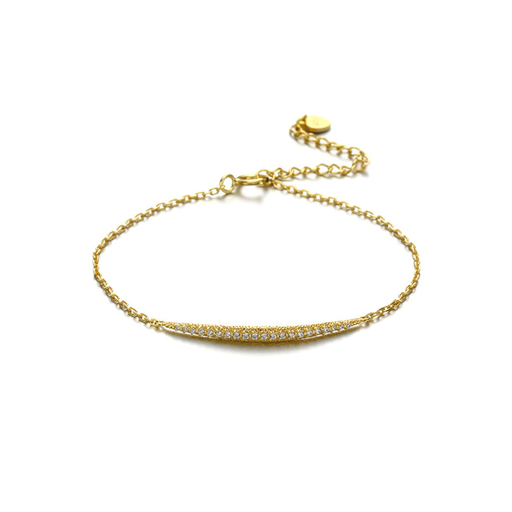 925 Sterling Silver Plated Gold Simple Fashion Geometric Line Bracelet with Cubic Zirconia