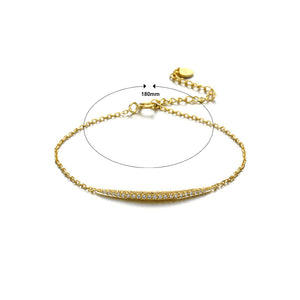 925 Sterling Silver Plated Gold Simple Fashion Geometric Line Bracelet with Cubic Zirconia
