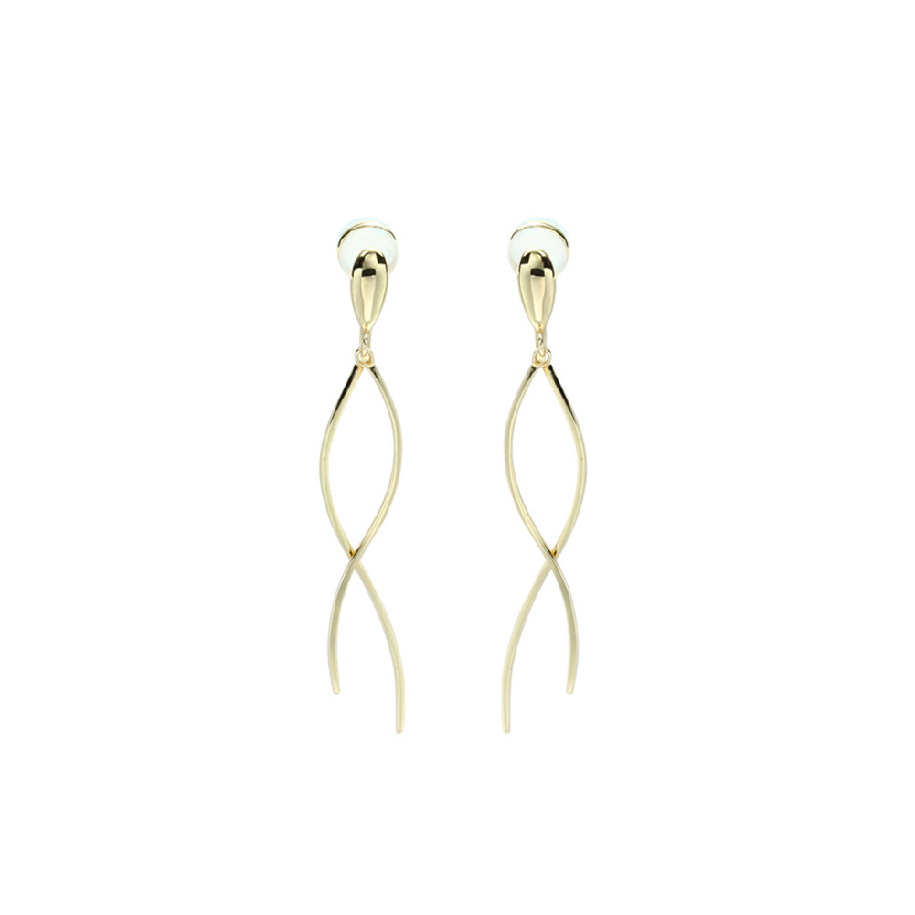 925 Sterling Silver Plated Gold Simple Personality Wave-shaped Geometric Tassel Ear Clip