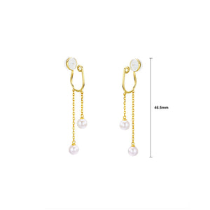 925 Sterling Silver Plated Gold Simple Temperament U-shaped Tassel Freshwater Pearl Ear Clip