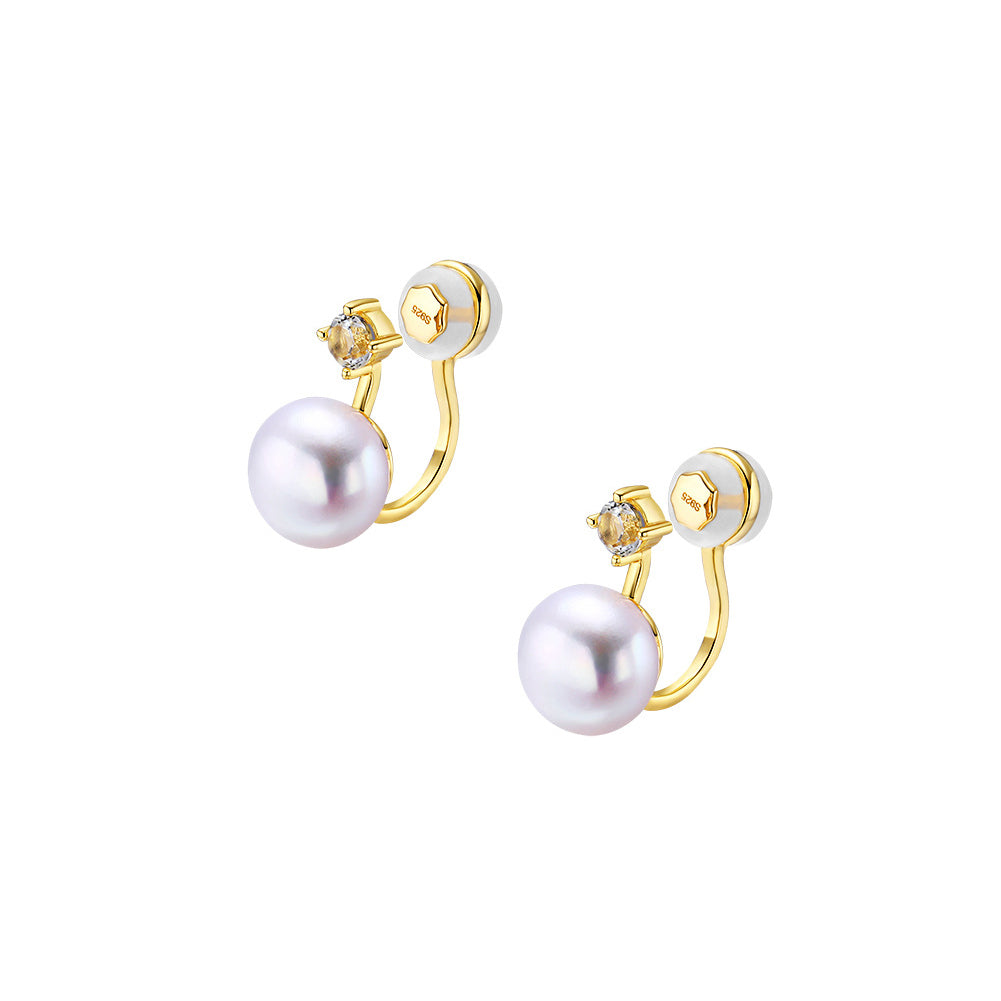 925 Sterling Silver Plated Gold Simple Temperament Geometric Freshwater Pearl Ear Clip