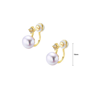925 Sterling Silver Plated Gold Simple Temperament Geometric Freshwater Pearl Ear Clip