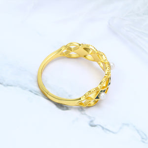925 Sterling Silver Plated Gold Fashion Temperament Enamel Rhombus Lace Geometric Adjustable Ring with Freshwater Pearls