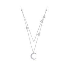 Load image into Gallery viewer, 925 Sterling Silver Fashion Simple Moon Star Pendant with Cubic Zirconia and Double Necklace
