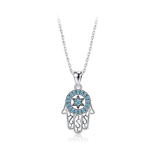 Load image into Gallery viewer, 925 Sterling Silver Fashion Creative Fatima Palm Pendant with Blue Cubic Zirconia and Necklace