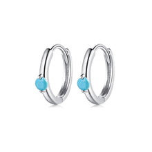 Load image into Gallery viewer, 925 Sterling Silver Simple Fashion Geometric Round Stud Earrings with Blue Cubic Zirconia