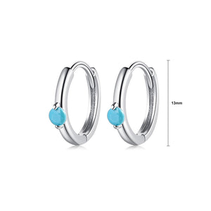 925 Sterling Silver Simple Fashion Geometric Round Stud Earrings with Blue Cubic Zirconia
