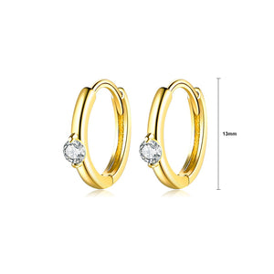925 Sterling Silver Plated Gold Simple Fashion Geometric Round Stud Earrings with White Cubic Zirconia