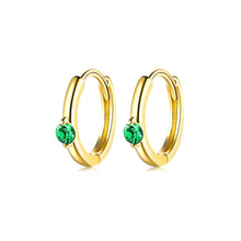 Load image into Gallery viewer, 925 Sterling Silver Plated Gold Simple Fashion Geometric Round Stud Earrings with Green Cubic Zirconia