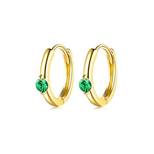 925 Sterling Silver Plated Gold Simple Fashion Geometric Round Stud Earrings with Green Cubic Zirconia